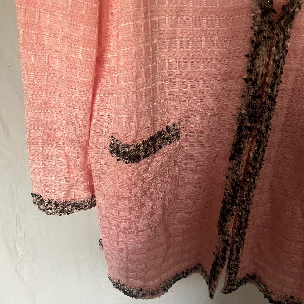 Misook Pink Textured Knit Cardigan & tank single hook pockets 3/4 sleeve XL - Picture 3 of 9